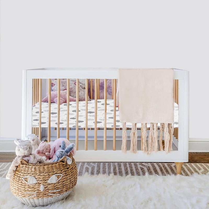 AMROSE 2 Pack Microfleece Crib Sheets, 28'' X 52'' Flannel Fleece Crib Fitted Sheets for Crib and Toddler Mattress Pad, Soft Comfy Warm Crib Sheets for Boys Girls, Feather - Image 5